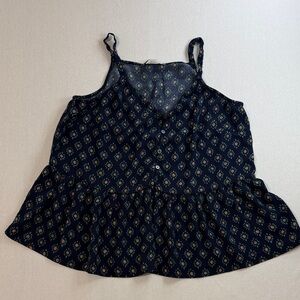 LOFT Navy Floral Button-Front Peplum Camisole